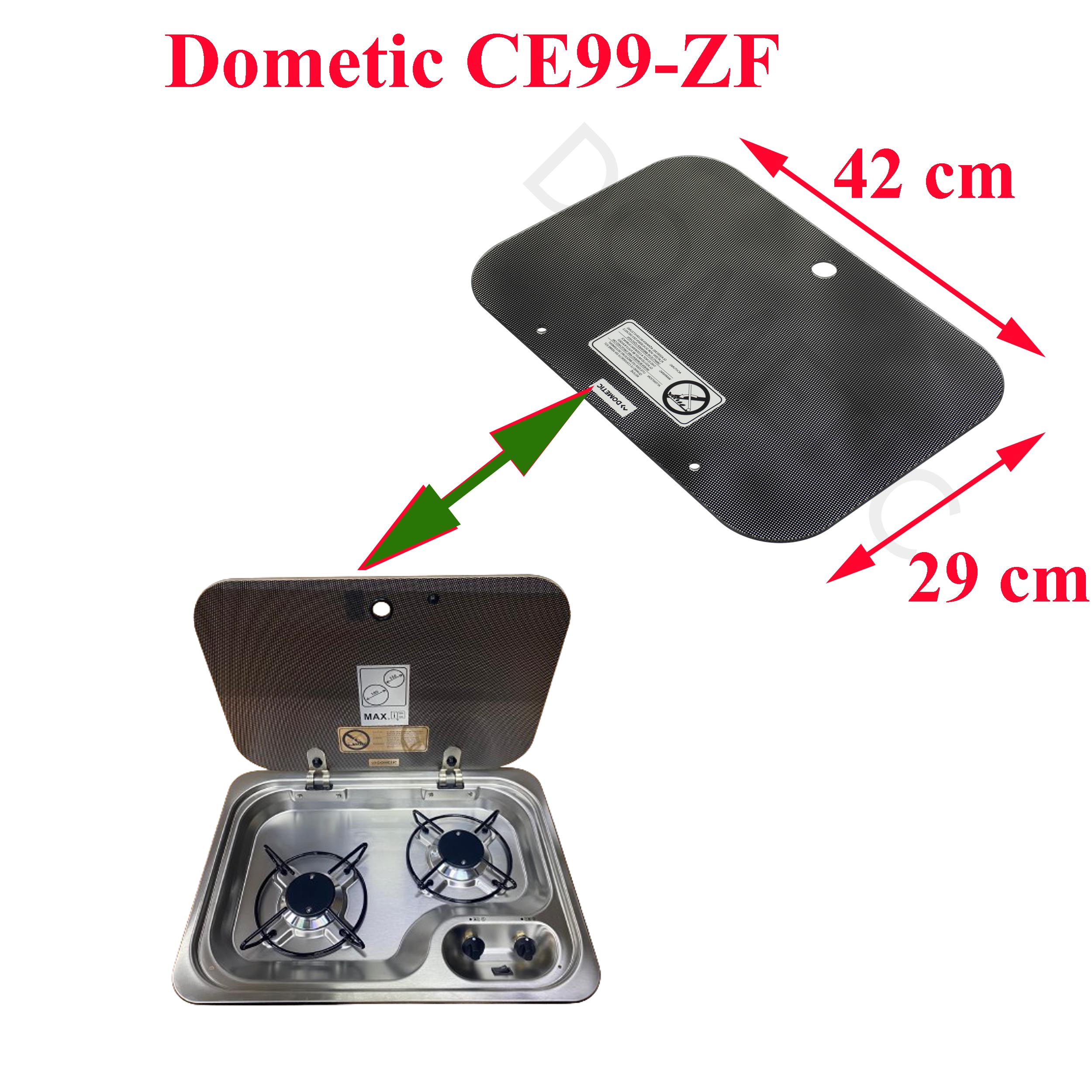 Dometic, plaque en verre noir pour gazinière CE99-ZF