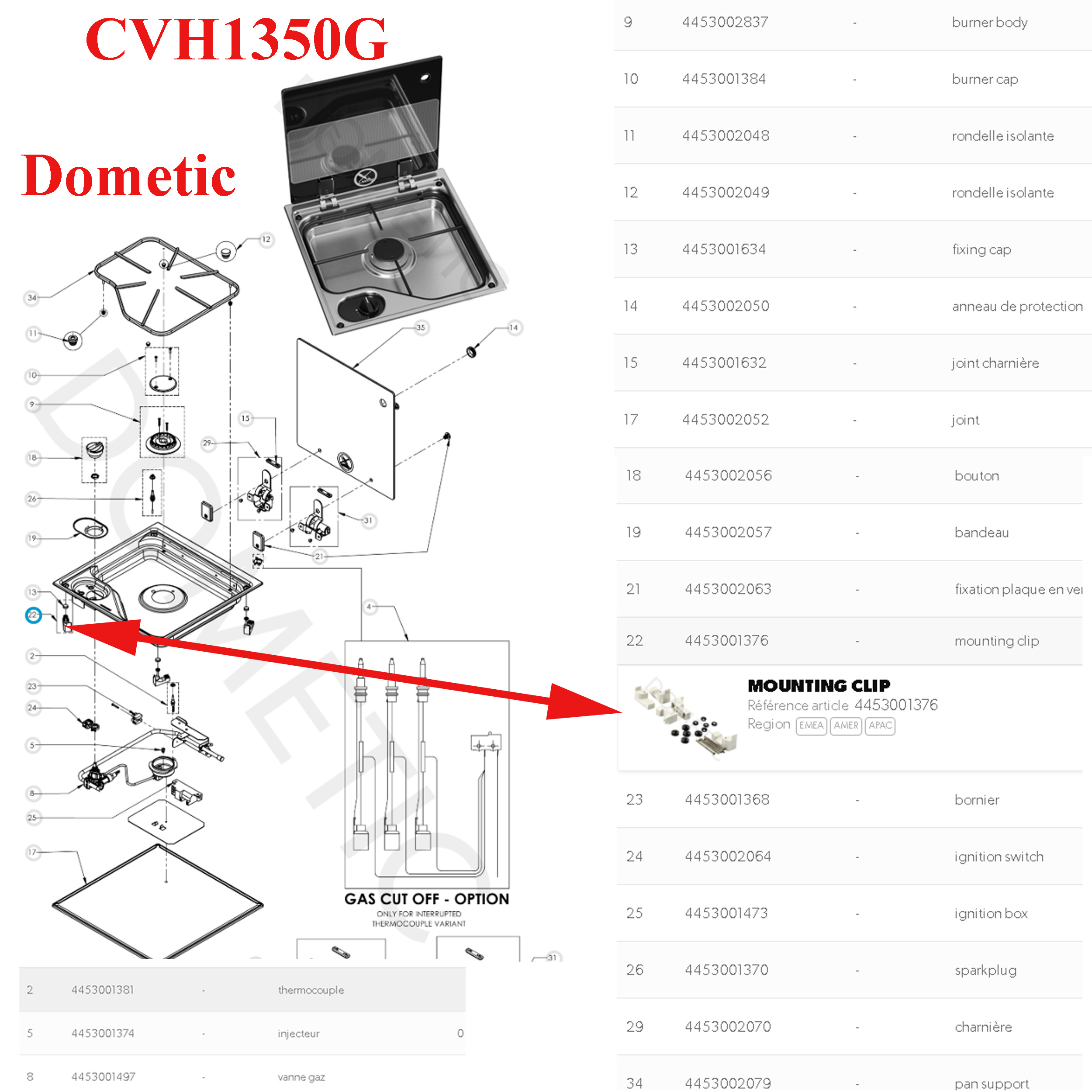 Dometic, systeme de fixation gaziniere Camping-car pour les modèles: CE99 B410, CE99-ZF, CVH1350, CVH1525, VH1700G, HBG 2335, HBG 3445, KSK2007, SNG 4133 – Image 3