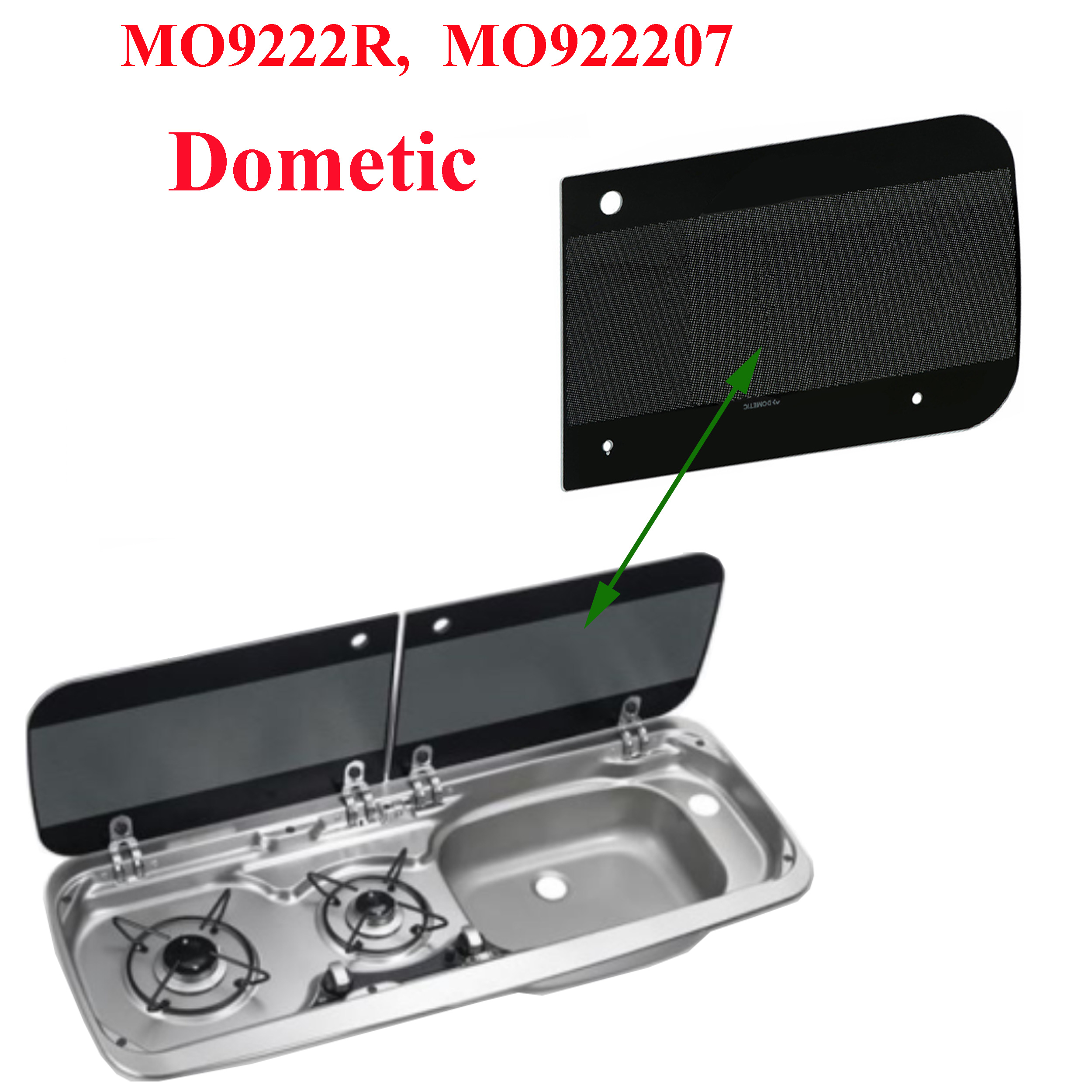 Dometic, plaque en verre noir du coter évier à droite pour appareils suivants: MO9222R, MO922207 105313740