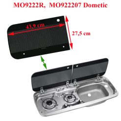 Dometic, plaque en verre noir du coter gazinière à gauche pour appareils suivants: MO9222R, MO922207