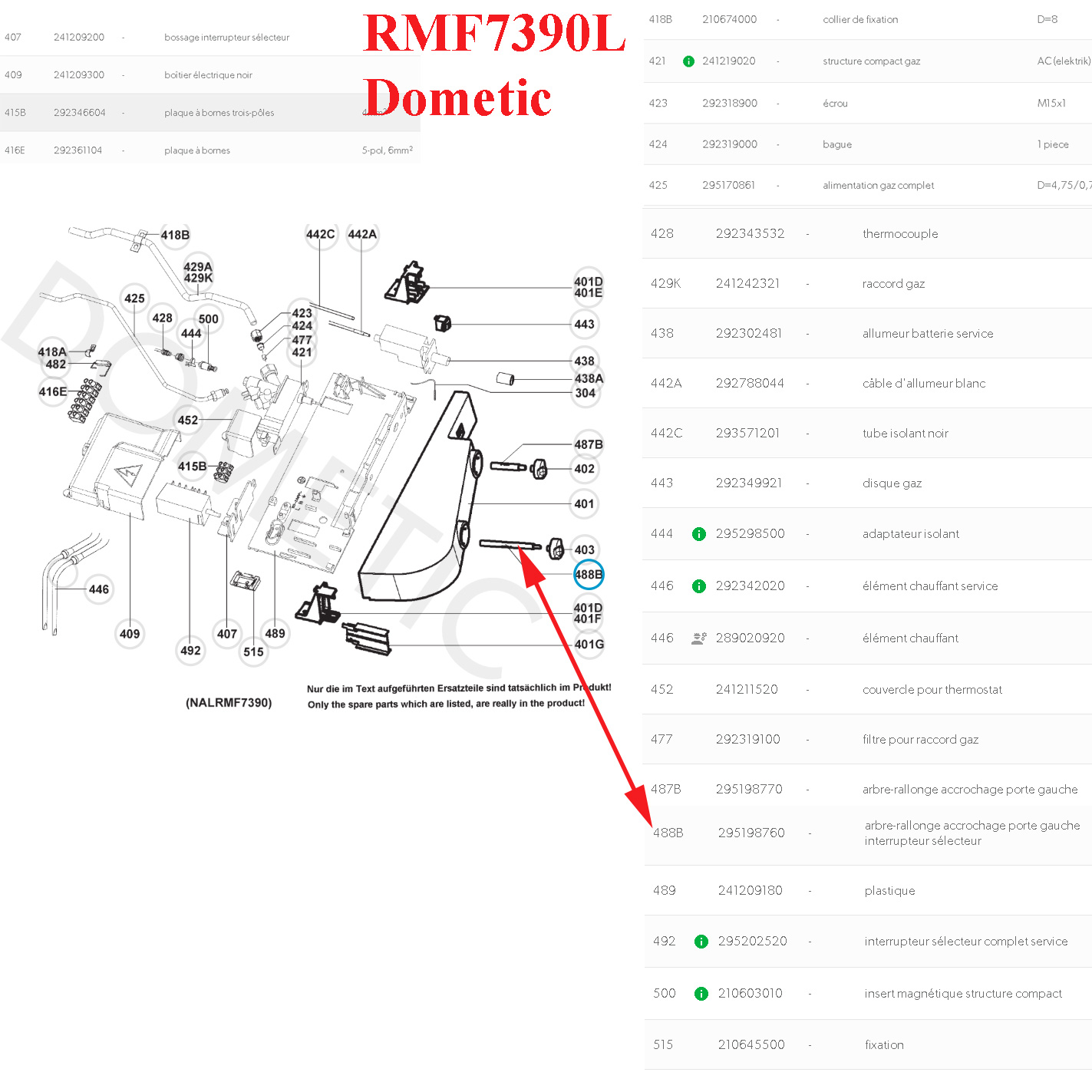 Dometic, rallonge bouton du sélecteur d'énergie porte gauche marquage EWS-L pour les modèles: RMF7390L, RMS8550 – Image 2