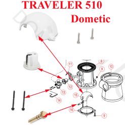 Dometic, kit de réparation toilette camping-car pour le modèles: GRAVITY 5011, HTRAVELER 2010, SO1006, ST910, TOILET, GV510H, TRAVELER 510, TRAVELER M28