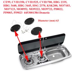 Dometic, chapeau de brûleur pour gazinière diamètre 63 mm pour les modèles : CE99, CVH1350, CVH1525, CVH1700, HBG 2335, HBG 3440, HBG 3445, HSG 2370, KSK200, MO7103, MO7123, MO8952, MO9222, MO9722, PI8022, PI9003, PI9023
