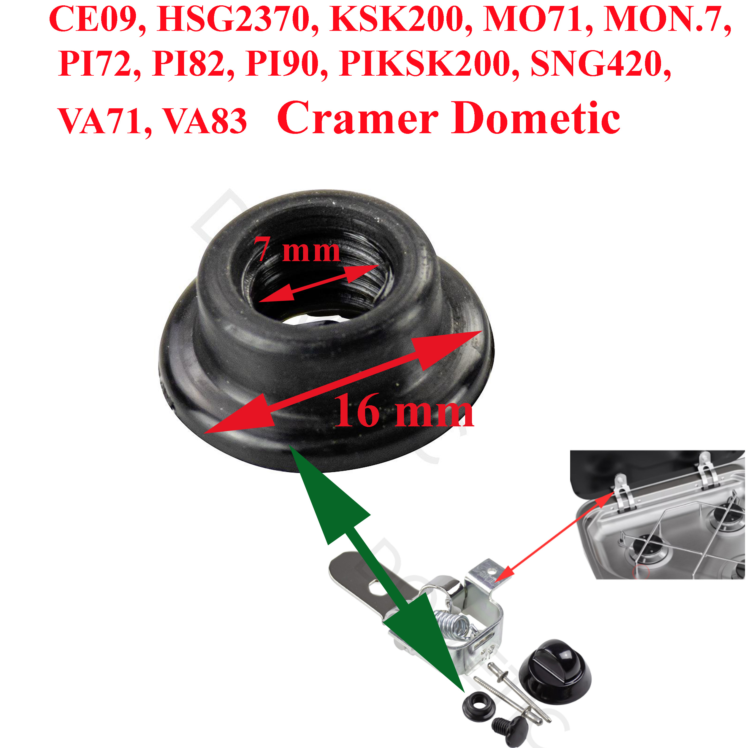 Dometic, écrou de fixation de la plaque verre sur la charnière pour gazinière et évier: CE09, HSG2370, KSK200, MO71, MON.7, PI72, PI82, PI90, PIKSK200, SNG420, VA71, VA83