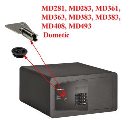 Dometic, la clef AVEC le bouchon pour atteindre la serrure du coffre fort: MD281, MD283, MD361, MD363, MD383, MD383, MD408, MD493