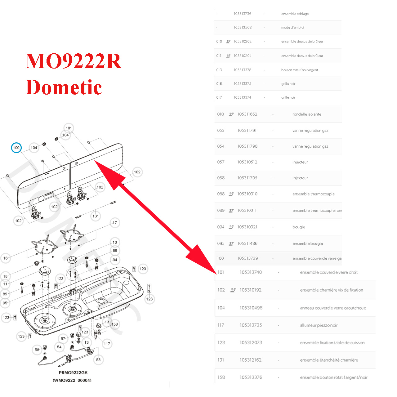 Dometic, plaque en verre noir du coter évier à droite pour appareils suivants: MO9222R, MO922207 105313740 – Image 2