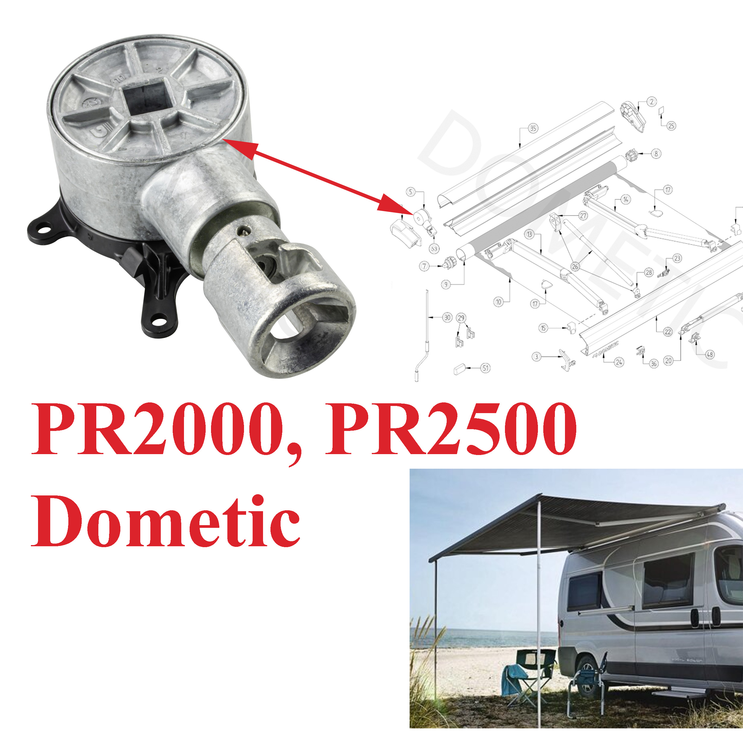 Dometic, engrenage pour store des marques: KIT POSSL PR2000 DUCATO, KIT PR2000 DUCATO, MALIBU PR2000, OEM MALIBU PR2000, PR2000, PR2500