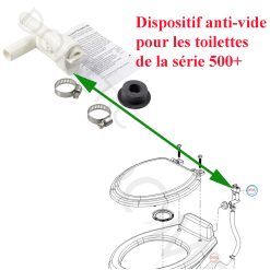 Dometic, dispositif anti-vide pour les toilettes des série suivantes: 146-TL, 300-SS ,310 RET, 320-WS , 4310-GT, 510+, 511PS, 558+, D510+PS, ECOVAC, HTRAVELER, HVACUFLUSH, MF7220, SC110, SC506, SD510, SD511, SO16, SO5, SO6, SO7, SO8, ST910, ST911, TOILET, GV510H WHT ECOVAC PDL, TRAVELER, VACUFLUSH