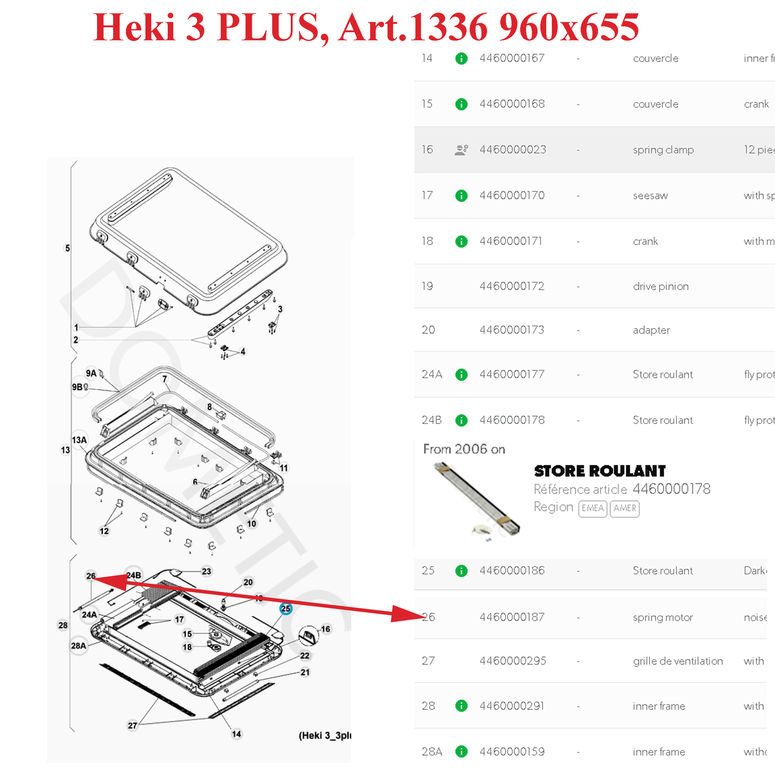 Dometic, tige avec ressort d'enroulement des stores pour les lanterneaux: Comfortblind, Heki 1, Heki 3 PLUS, Heki4plus, Komfortrollo, Mini-Doppelkass – Image 2