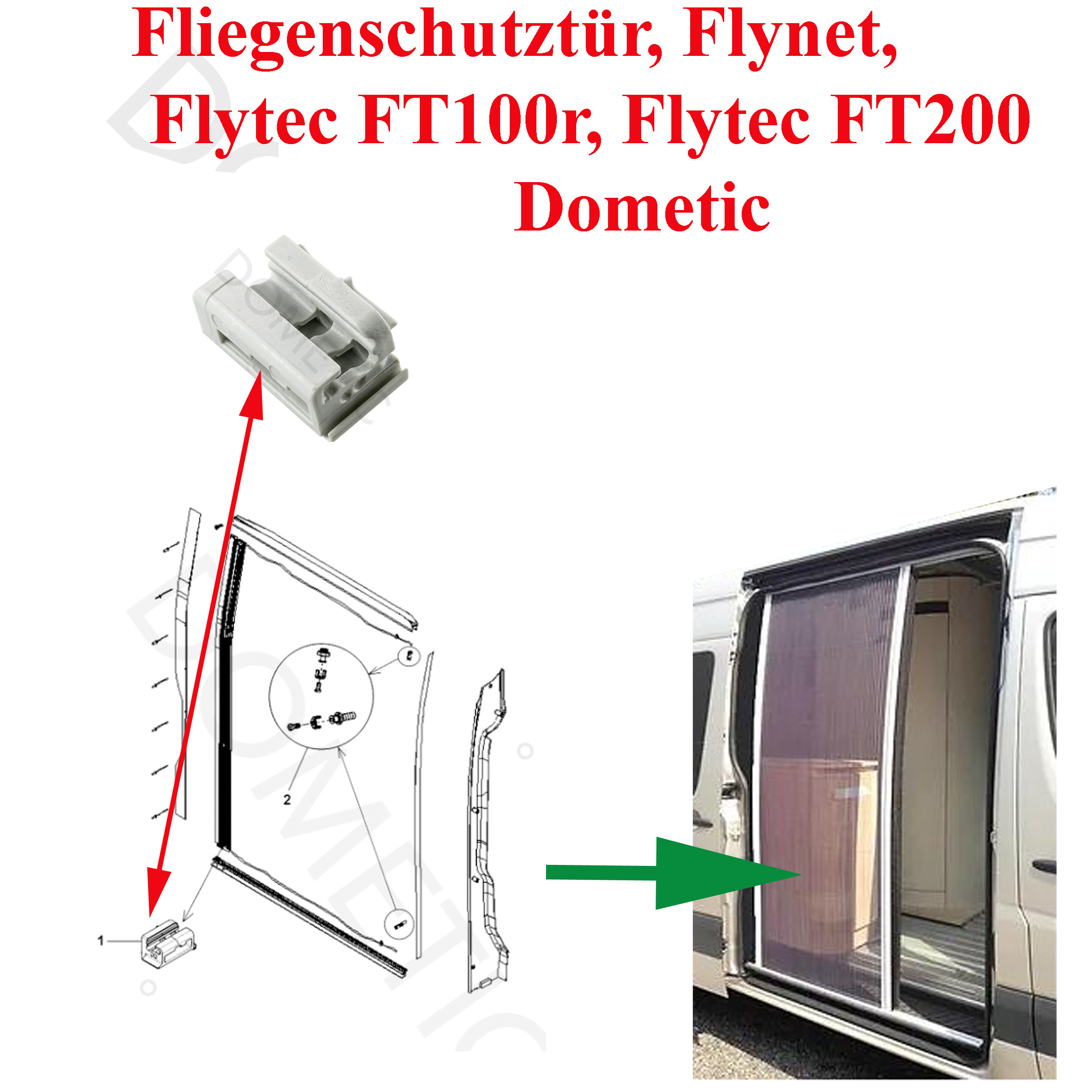 Dometic, clips emplacement en bas à droite pour la porte et moustiquaire Fliegenschutztur Flynet Flytec FT100r FlytecFT200