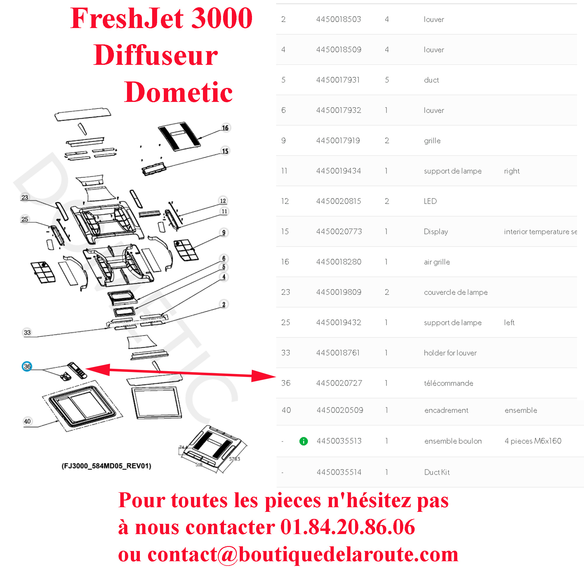 Dometic, télécommande des climatisations de toit: Freshjet FJ3000, HL36HX01RI – Image 3