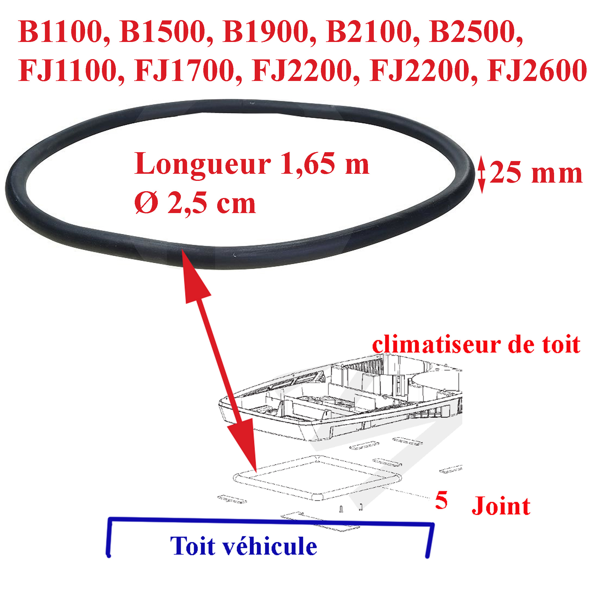 Dometic, joint entre la climatisation et le toit pour les modèles: 815EU09, Blizzard 1100, B1100, B1500, B1900, B2100, B2500, FJ1100, FJ1700, FJ2200, FJ2200, FJ2600
