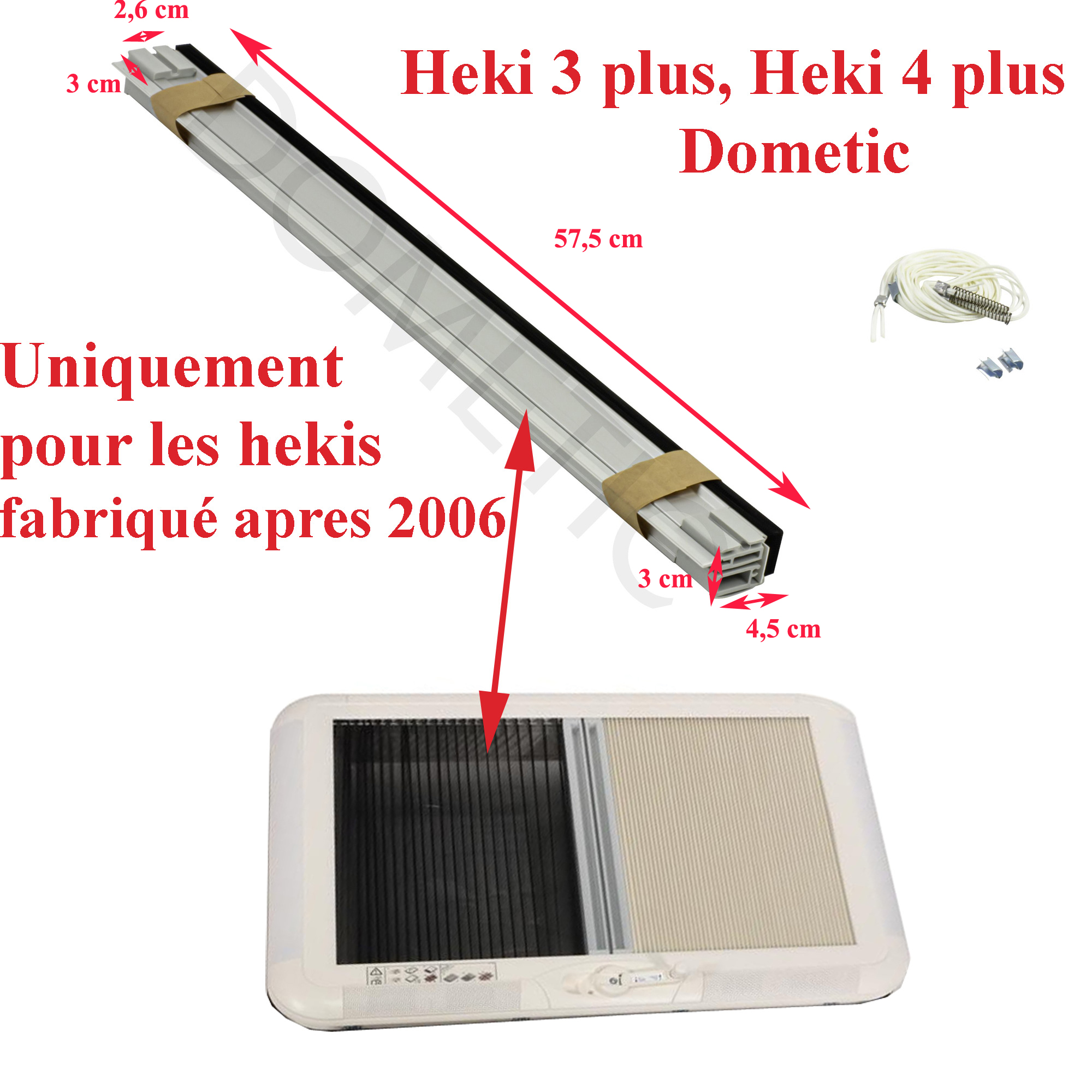 Dometic, moustiquaire complet pour lanterneau Heki 3 plus, Heki 4 plus (fabriqué apres 2006)