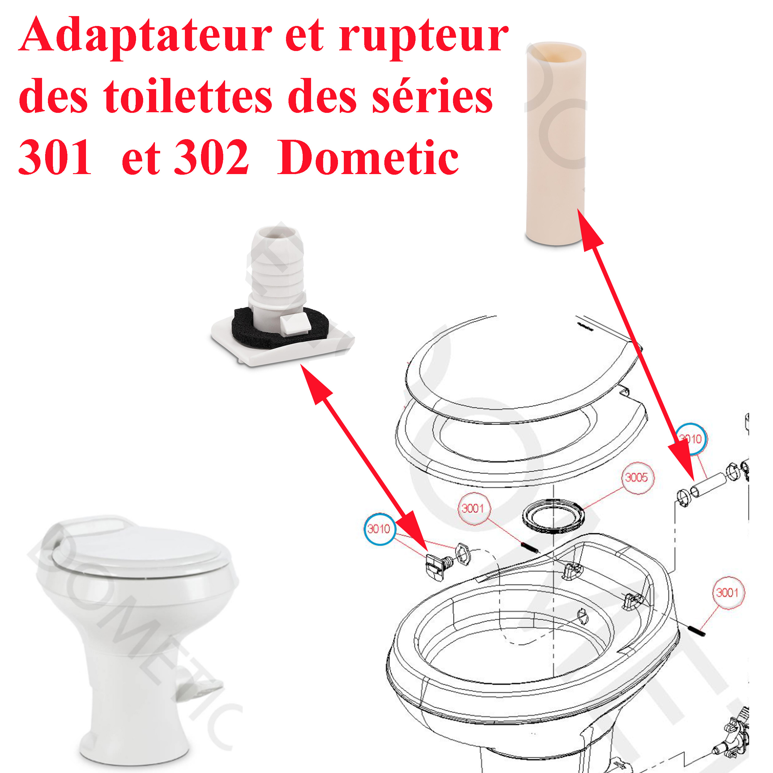 Dometic, adaptateur et rupteur des toilettes des séries 301 et 302 - Disponible Avril 2026