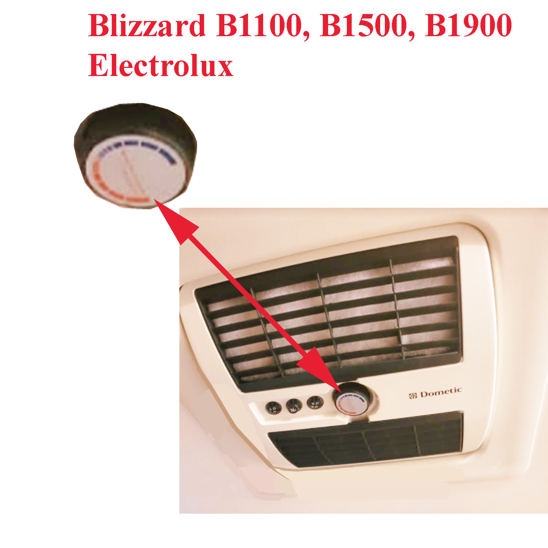 ELECTROLUX, bouton du thermostat du diffuseur des climatisations de toit blizzard B1100, B1500, B1900