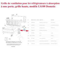Alternative view of Dometic, grille évacuation des gaz brulés  pour les grilles de ventilations: AS1620, AS1625, A1609, A1620, A1625, L100, LS100