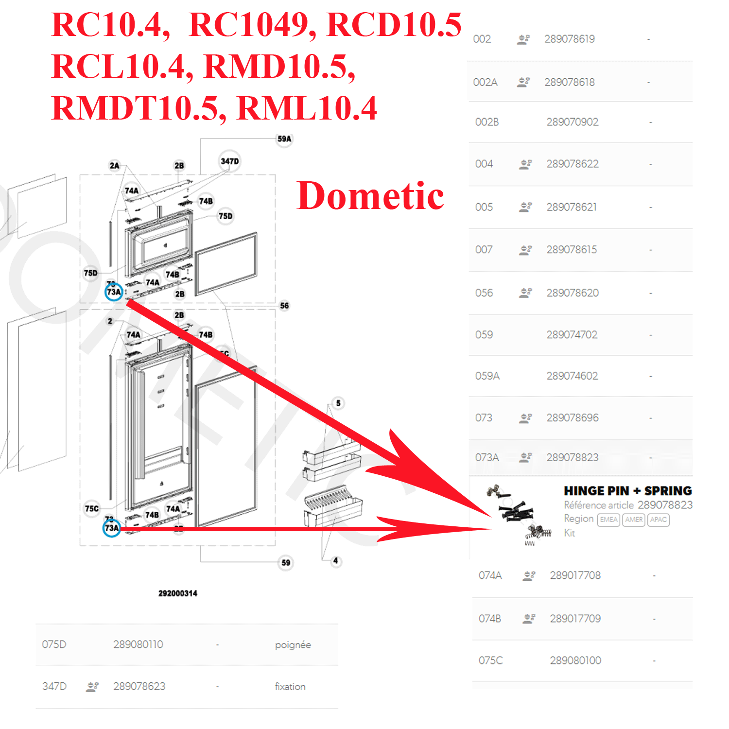 Dometic, 10 vis en plastique noir et les ressorts du système de fermeture des portes double ouvertures des modèles RC10.4, RC10470, RC1049, RCD10.5, RCL10.4, RMD10.5, RMDT10.5, RML10.4 – Image 3
