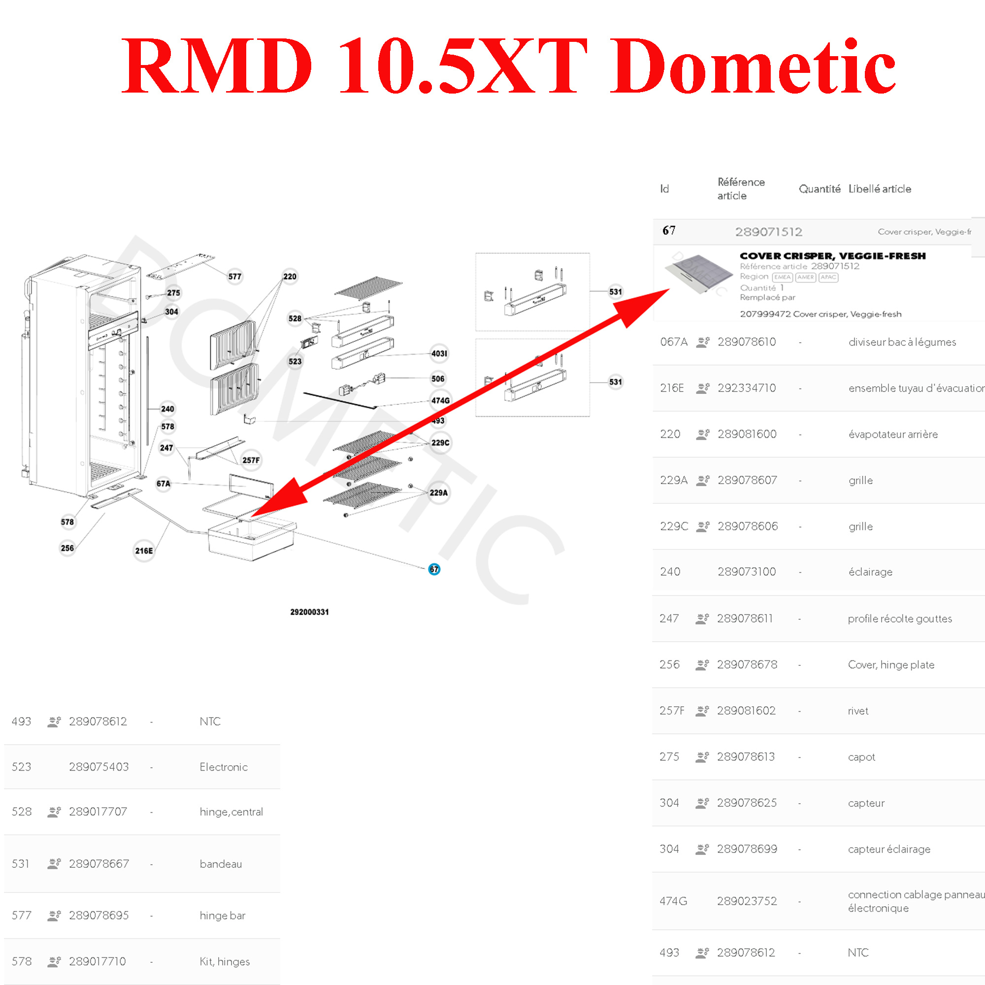 Dometic, étagère au-dessus du bac à légumes RCD 10.5, RMD10.5, RMDT10.5 – Image 2