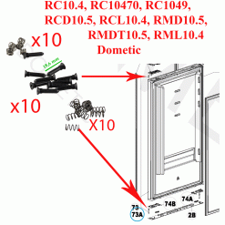 Dometic, 10 vis en plastique noir et les ressorts du système de fermeture des portes double ouvertures des modèles RC10.4, RC10470, RC1049, RCD10.5, RCL10.4, RMD10.5, RMDT10.5, RML10.4
