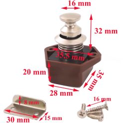 Une serrure à bouton poussoir MPK Push Lock, pour la fermeture de placards, tiroirs et meubles dans les camping-cars, vans, fourgons aménagés et bateaux.