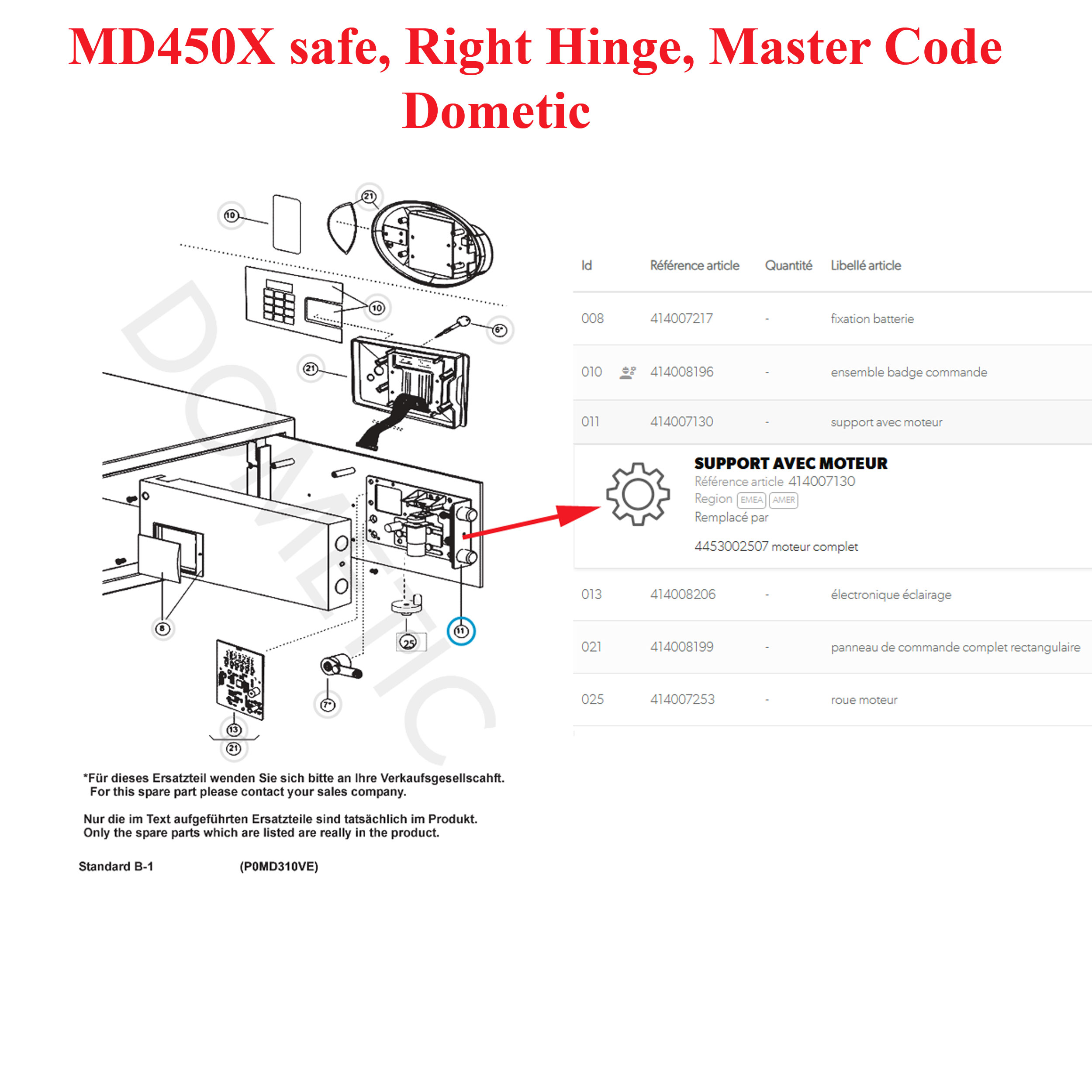 Dometic, coffre fort, un mécanisme de verrouillage pour les modèles: MD390, MD450, MD310, MT310, MT390 – Image 3