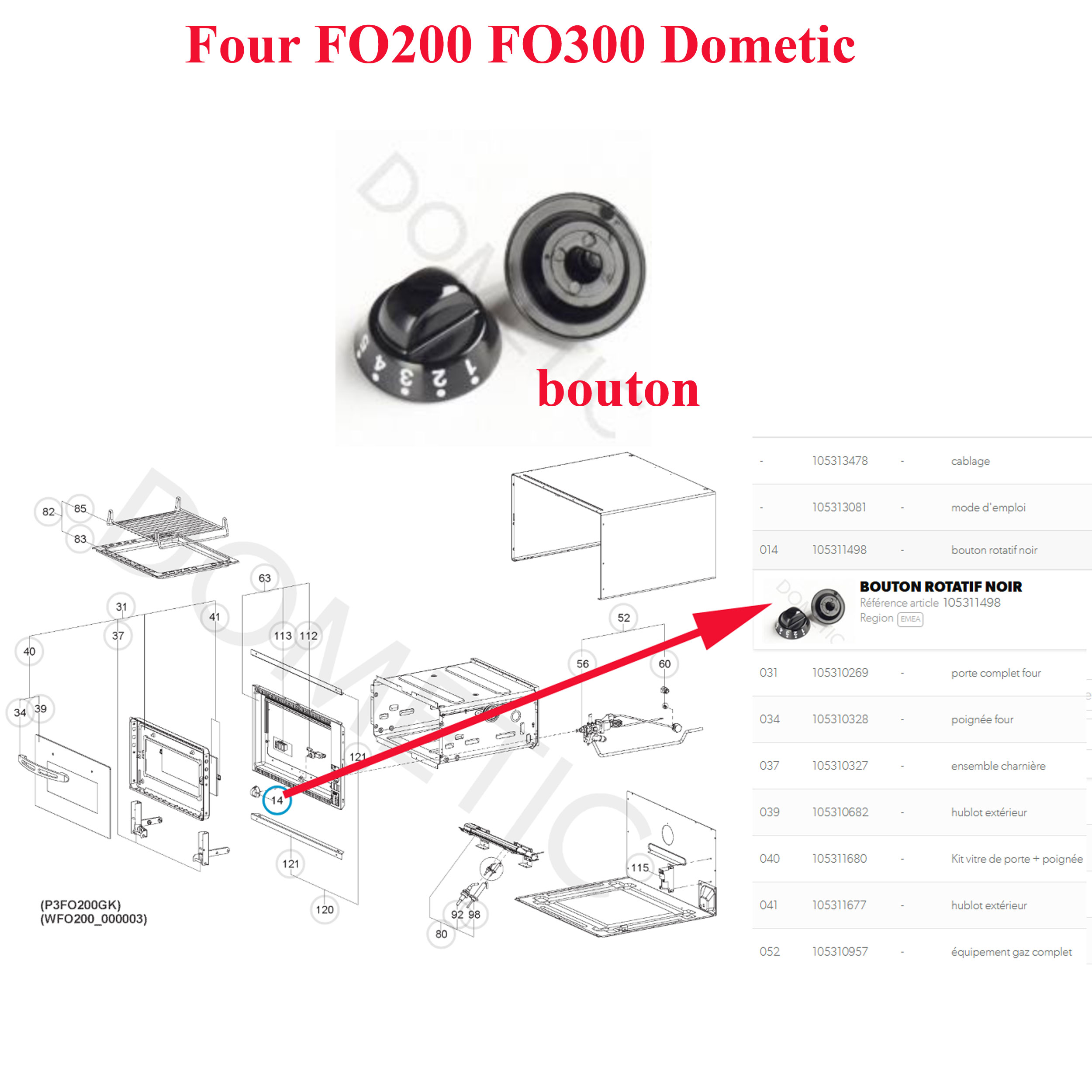 Dometic, bouton pour four FO200, FO300