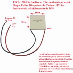 Unité de refroidissement, élément Peltier TEC1-12705 12V 5 A 30W