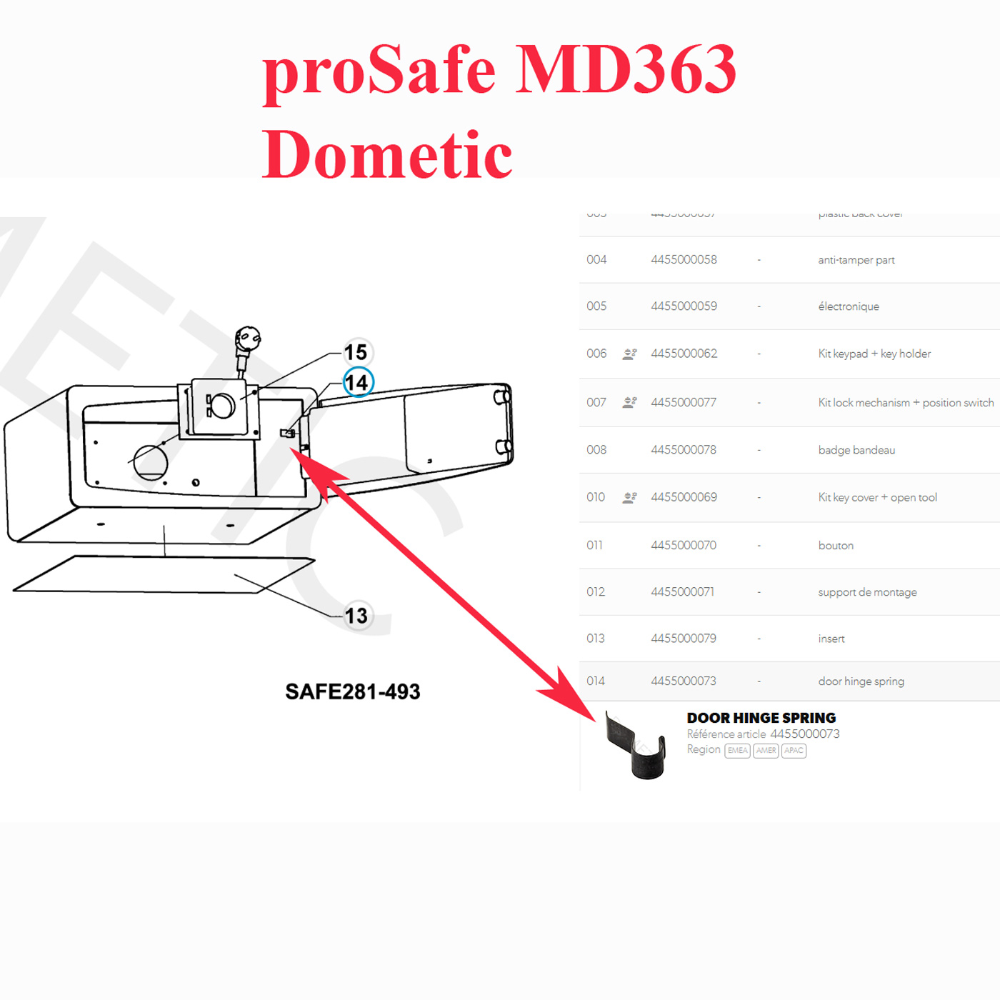 Dometic, ressort de charnière de porte de coffre fort d'hotel : MD280, MD281, MD282, MD283, MD301, MD353, MD360, MD361, MD362, MD363, MD380, MD381, MD383, MD405, MD406, MD407, MD408, MD432, MD490, MD491, MD492, MD493 – Image 2