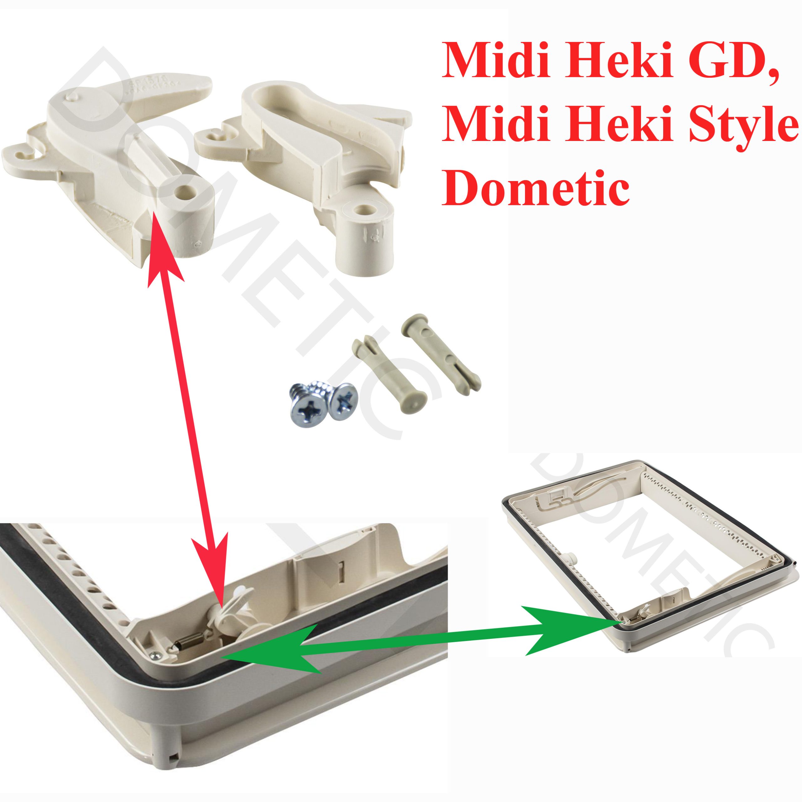 Dometic, paire de crochet de fixation du dôme pour votre lanterneau Dometic pour le modèles : MidiHekiStyle, Midi Heki Style, Midi Heki GD, Midi Heki FL - DISPONIBILITE NOUS CONTACTER 01.84.20.86.07