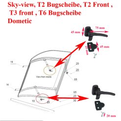 Dometic, 2 poignées du lanterneau SkyView, Sky-view, T2 Bugscheibe, T2 Front, T3 front, T6 Bugscheibe