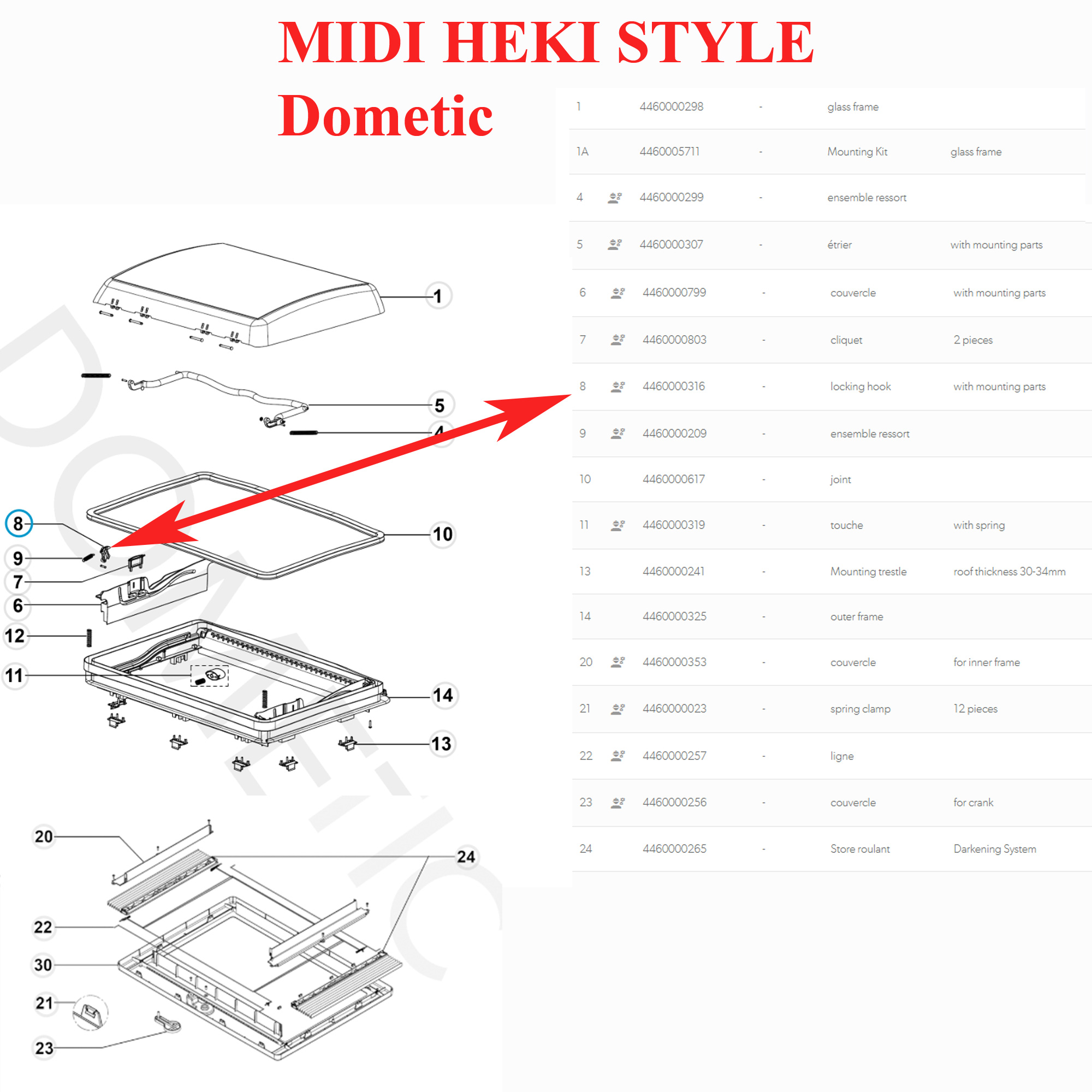 Dometic, paire de crochet de fixation du dôme pour votre lanterneau Dometic pour le modèles : MidiHekiStyle, Midi Heki Style, Midi Heki GD, Midi Heki FL - DISPONIBILITE NOUS CONTACTER 01.84.20.86.07 – Image 3
