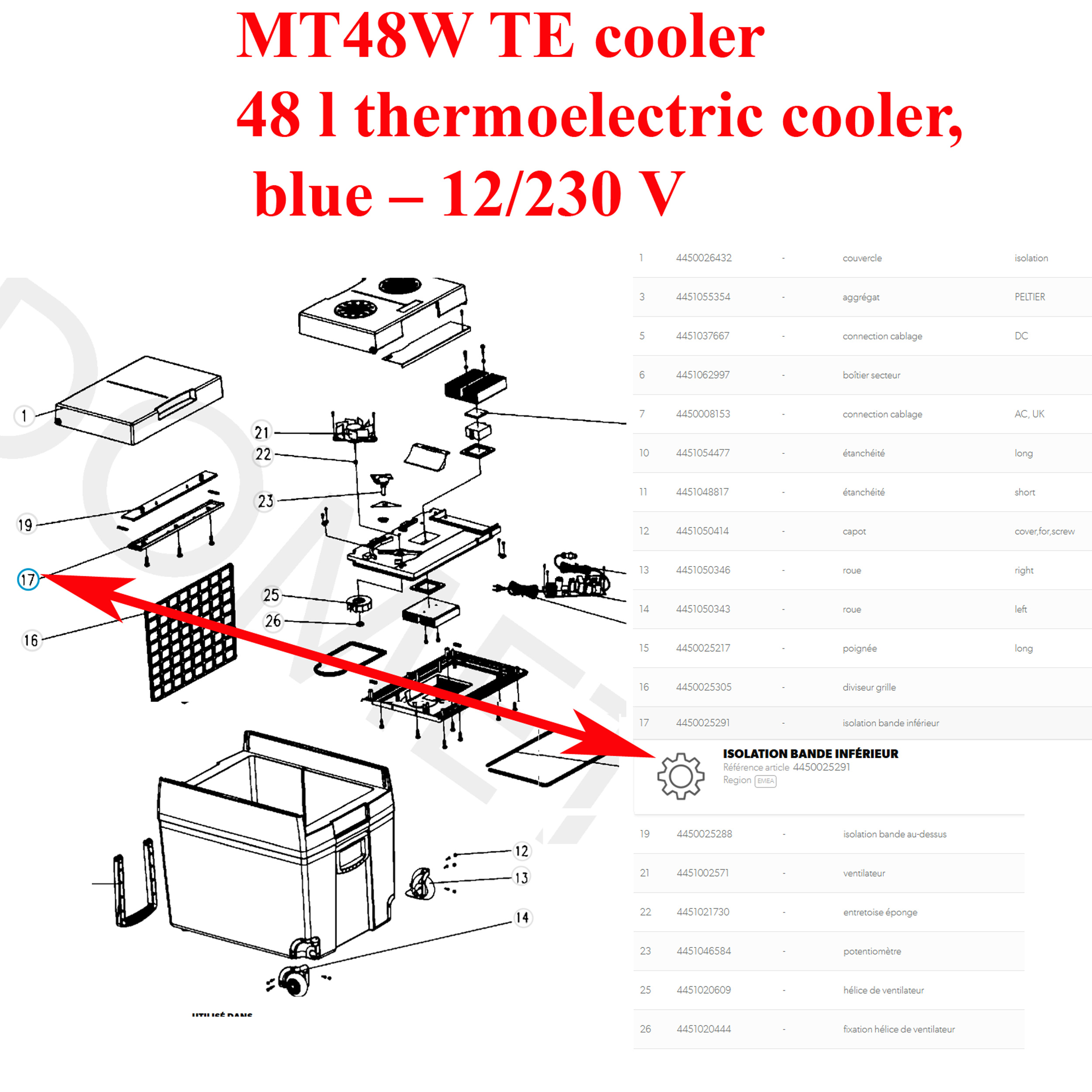 Mobicool, MT48W plaque (partie du dessous) de fermeture entre les deux couvercles amovible – Image 2