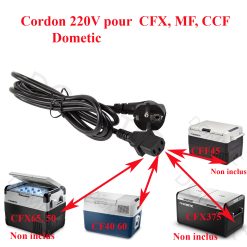 Dometic, cordon 220V pour glacière MCF40, MCF60  CFX50, CFX65, CFX355, CFX335, CFX375DZ, CFX50W, CFX65W, CFX395DZ, CFF45, MCG15