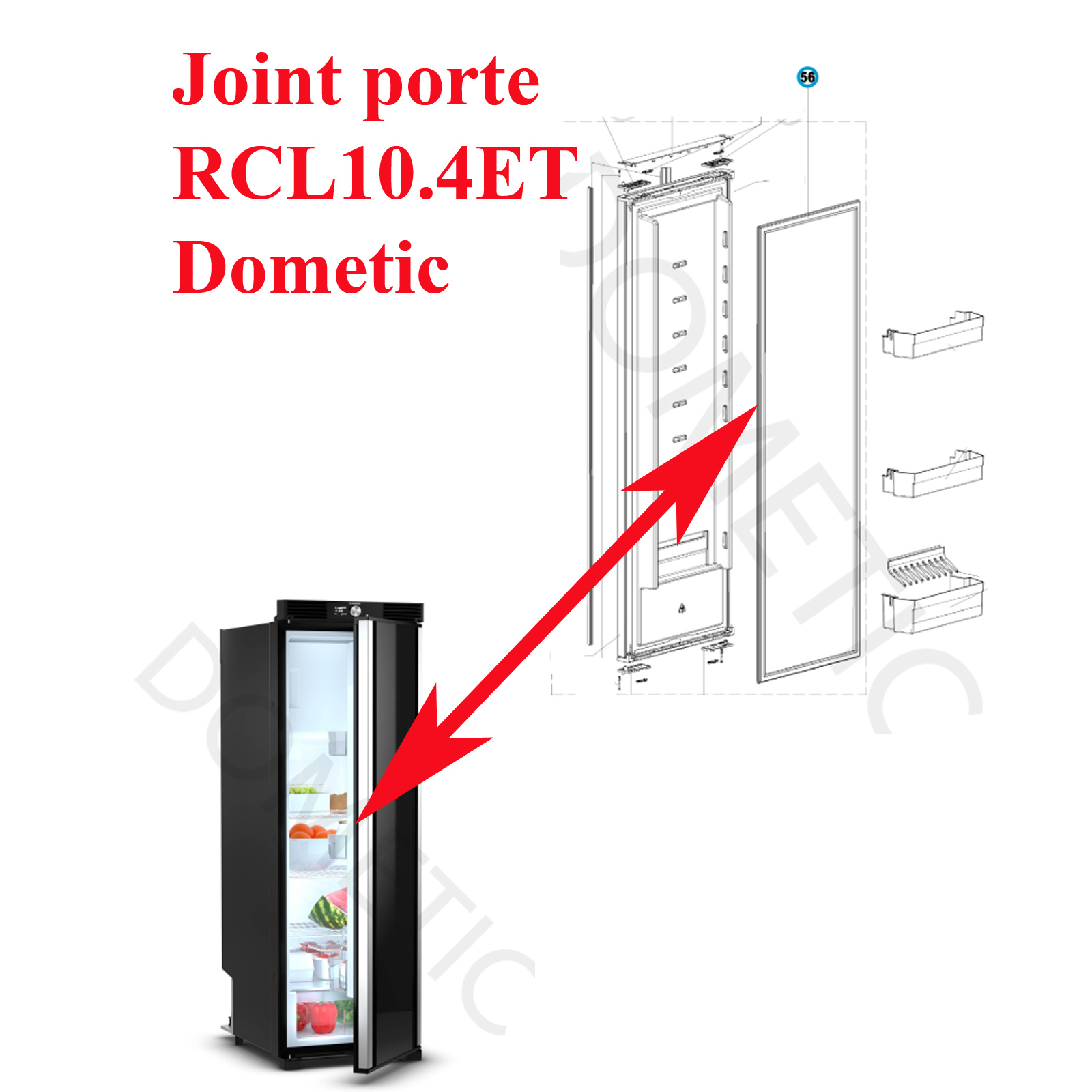Dometic, joint de porte magnétique noir pour les réfrigérateurs à compression Dometic RCL10.4ET et RCL10.4EP
