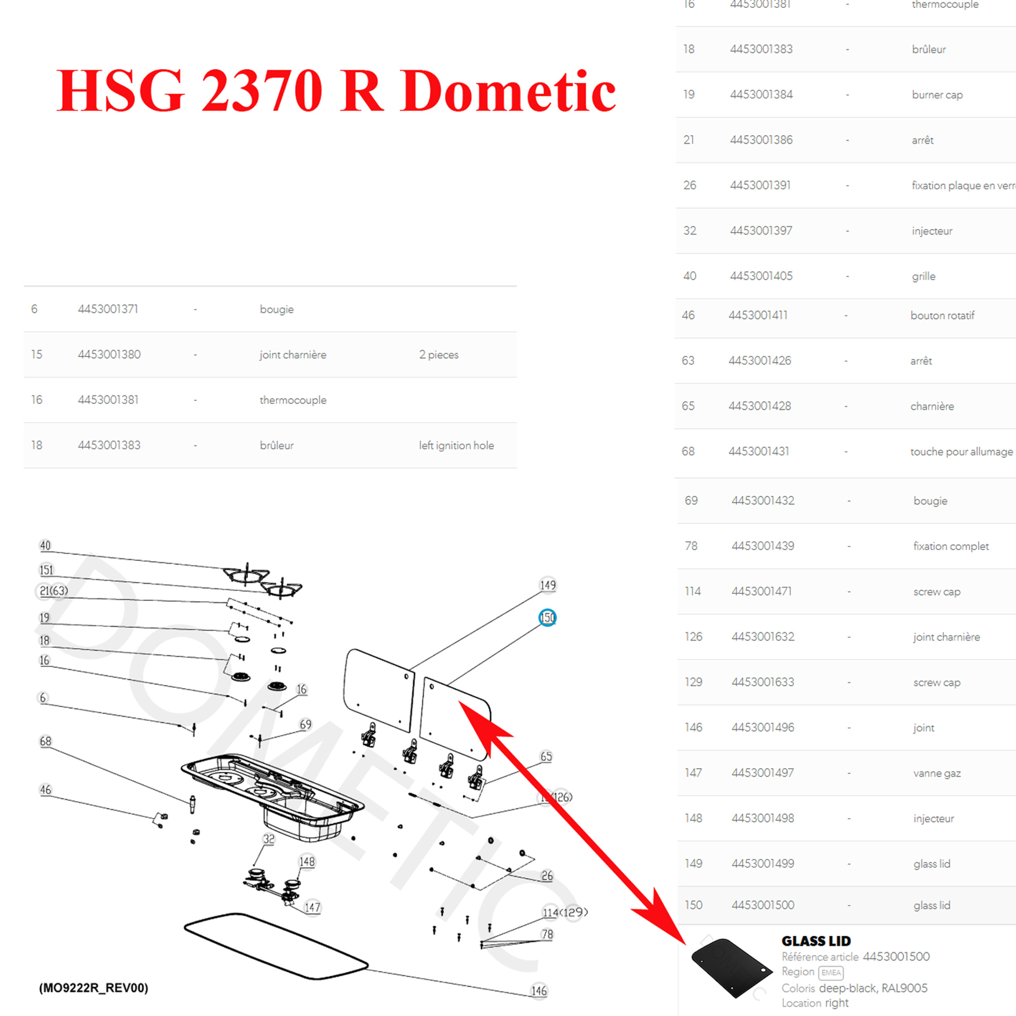 Dometic, couvercle ou plateau en verre noir, côté Droit de la gaziniere des ensembles gazinières et éviers : HSG 2370 R, MO9222R – Image 3