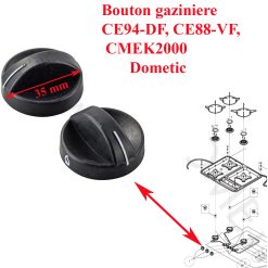 Dometic ou Cramer, 2 boutons gazinière camping-car pour les modèles: CE94-DF, CE88-VF, CMEK2000