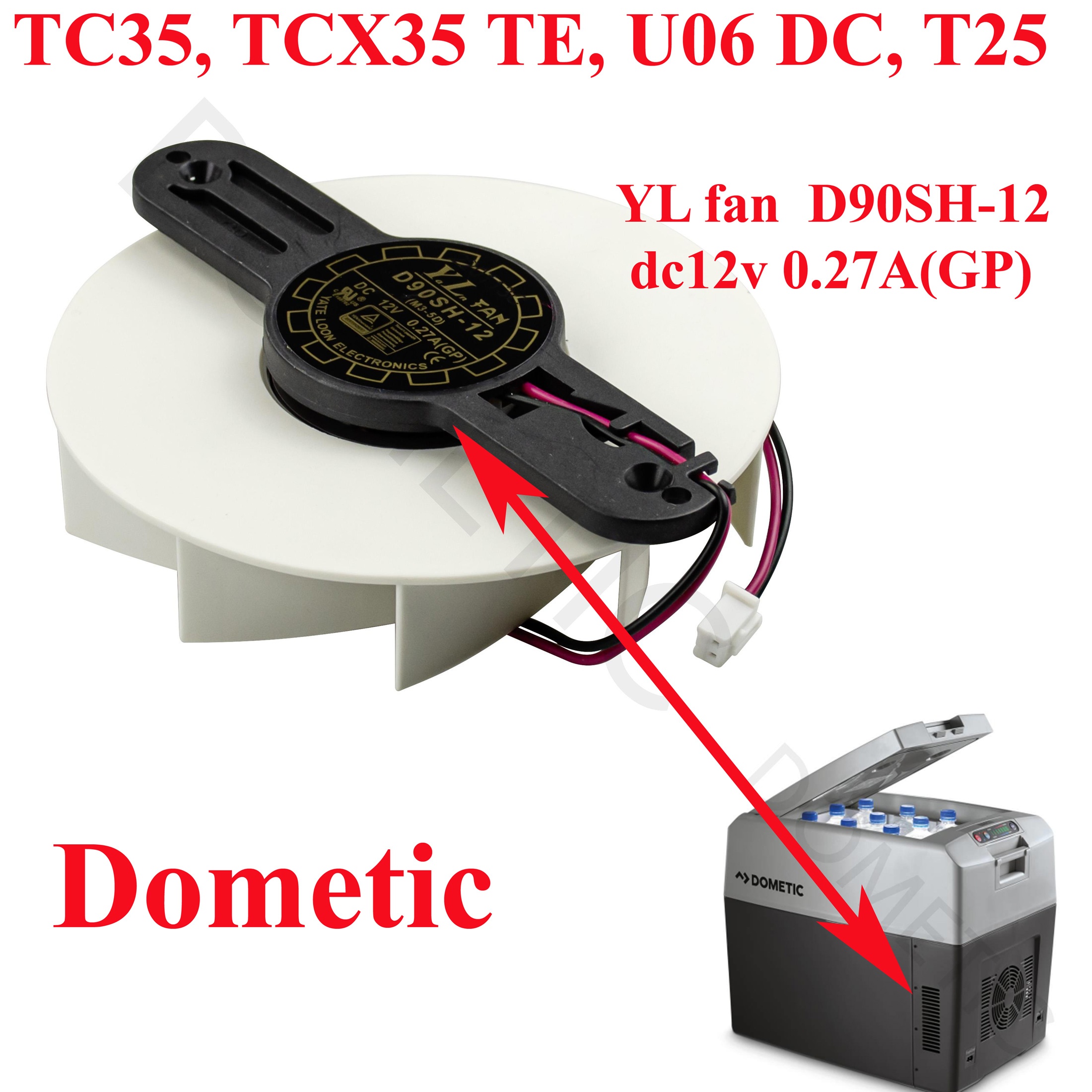 Dometic, ventilateur pour les modèles : WAECO TROPICOOL 35L, TC35, TCX35 TE, U06 DC, T25 TE
