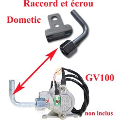 Dometic, raccord gaz en L avec son ecrou sur l'arriver de la vanne Gaz GV100