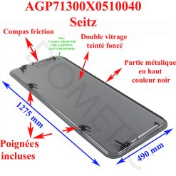 Seitz, vitre plexiglass S7P teinté foncé, ou baie de remplacement de fenêtre de camping-car projetable 1300×510 mm AGP71300X0510040 charnière en haut noir et compas à friction