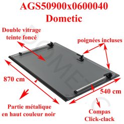 Dometic, vitre plexiglass S4 teinté foncé, ou baie de remplacement de fenêtre de camping-car projetable 900×600 mm AGS50900x0600040 charniere en haut noir – Disponible fin Septembre 2026