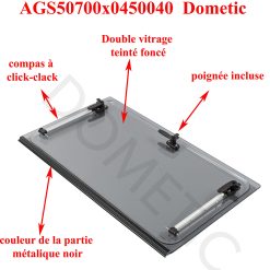 Dometic, vitre plexiglass S4 teinté foncé, ou baie de remplacement de fenêtre de camping-car projetable 700×450 mm AGS50700x0450040 charnière en haut noir , compas à click-clack – Image 6
