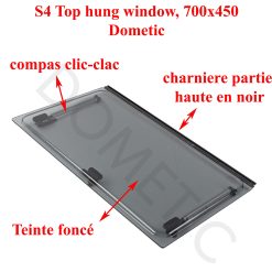 Alternative view of Dometic, vitre plexiglass S4 teinté foncé, ou baie de remplacement de fenêtre de camping-car projetable 700×450 mm AGS50700x0450040 charnière en haut noir , compas à click-clack