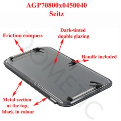 Seitz, vitre plexiglass S7P teinté foncé, ou baie de remplacement de fenêtre de camping-car projetable 800×450 mm AGP70800X0450040 charnière en haut noir et compas à friction – Image 4